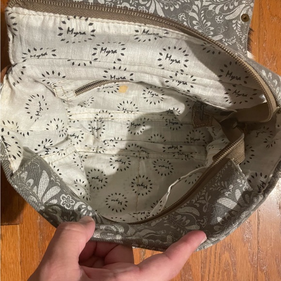 Myra Bag Canvas Flap and Hair-On Messenger Crossbody Bag Purse - Picture 4 of 9